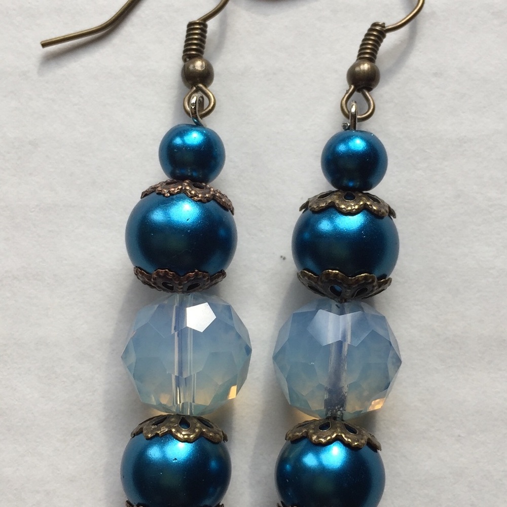 Vintage Antique Style blue bead dangle earrings